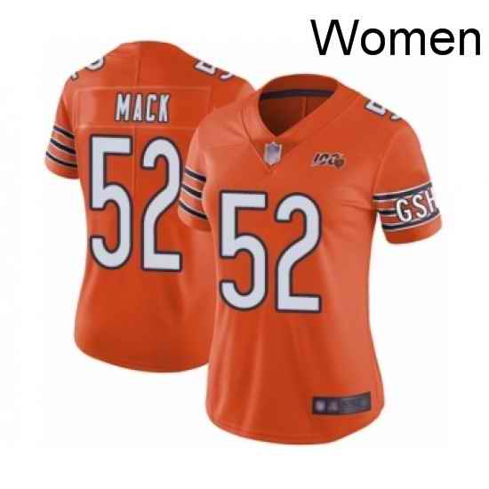 Womens Chicago Bears 52 Khalil Mack Orange Alternate 100th Season Limited Football Jersey